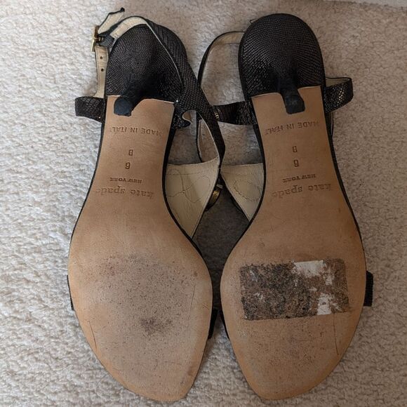 Kate Spade Metallic Black Beaded Strappy Sandal Heels snakeskin - Picture 4 of 6